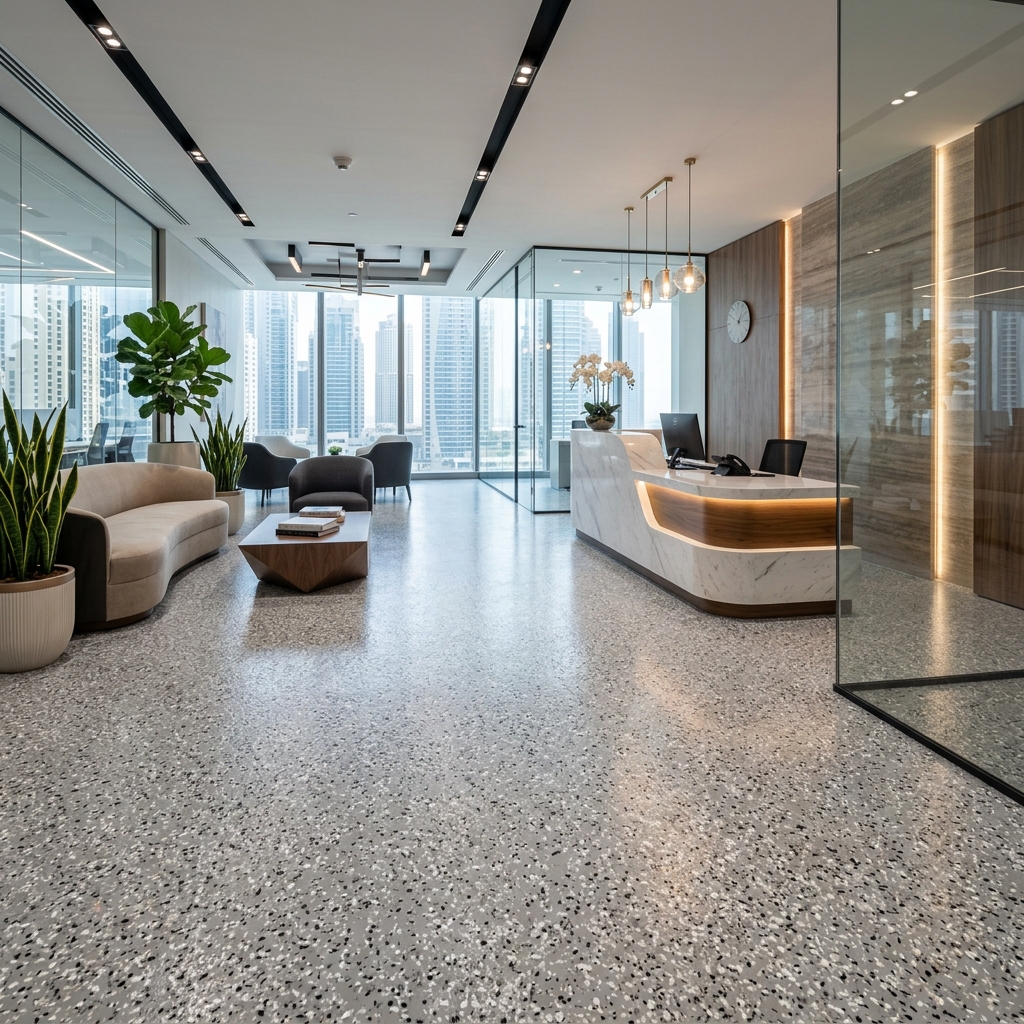 Epoxy flakes flooring Dubai for modern living room