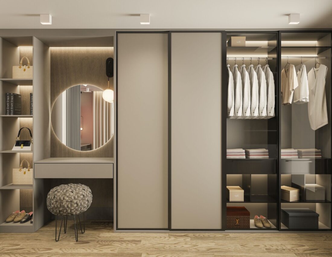 sleek sliding custom made wardrobe in apartment